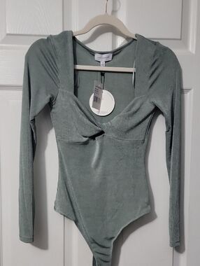 Lost + Wander Dusty Sage Long-Sleeve Velvet Bodysuit